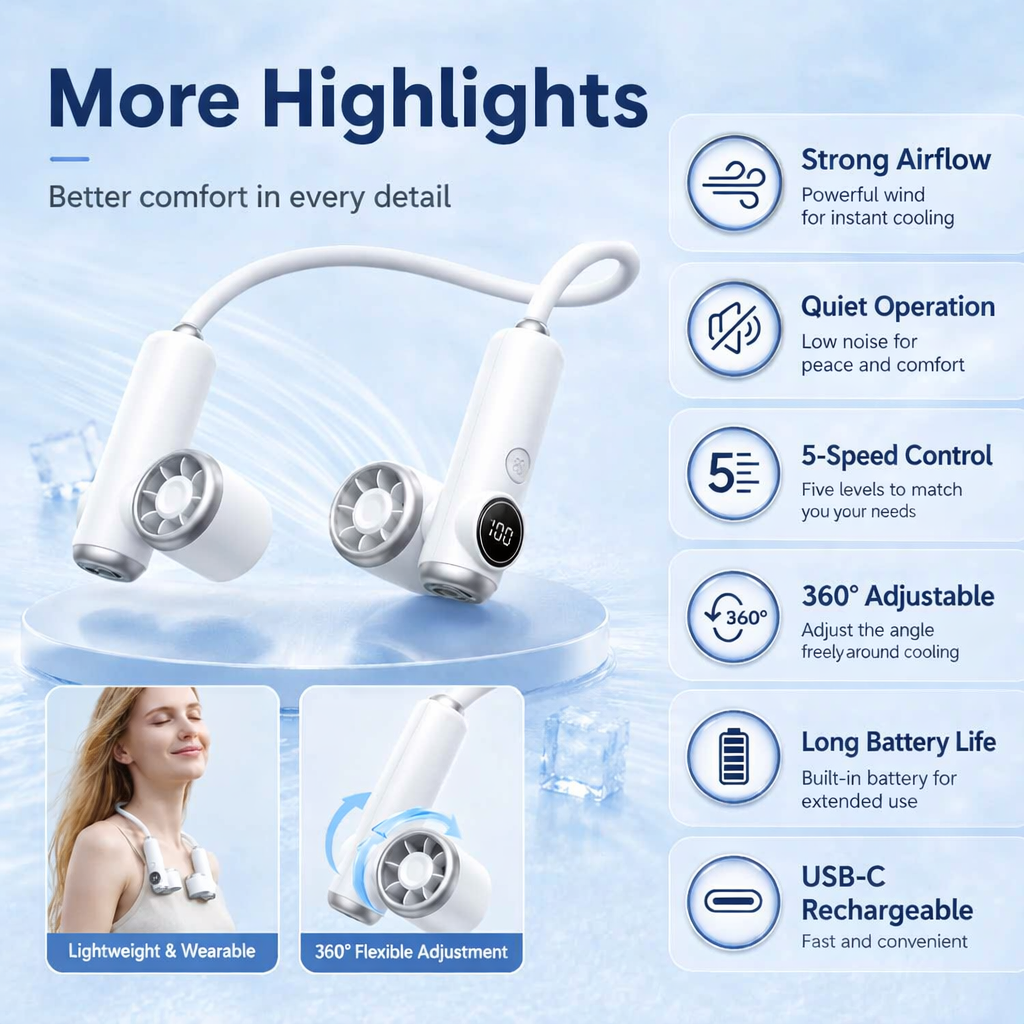 Magnetic Detachable Portable Neck Fan