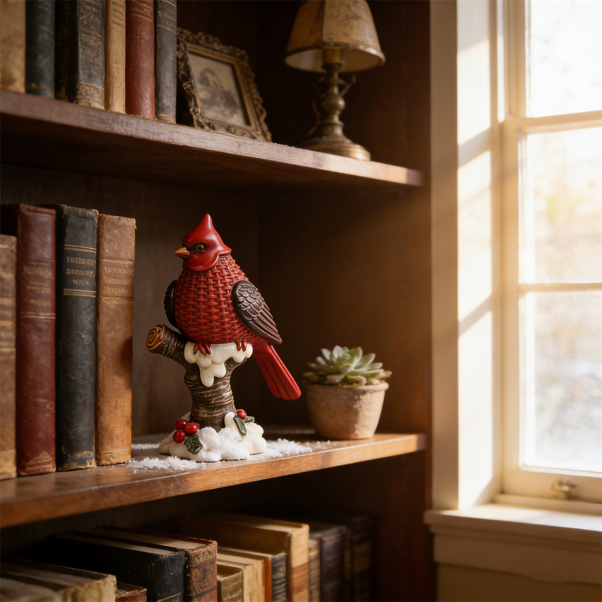 Handcrafted Winter Cardinal Sculpture - A Heartwarming Decor Accent