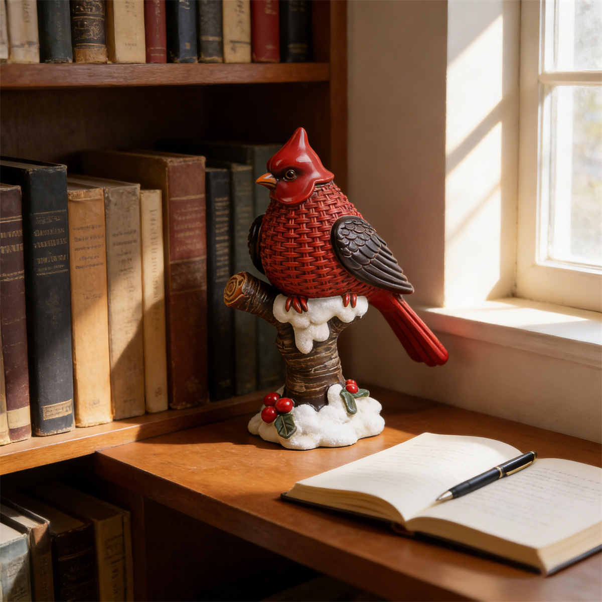 Handcrafted Winter Cardinal Sculpture - A Heartwarming Decor Accent