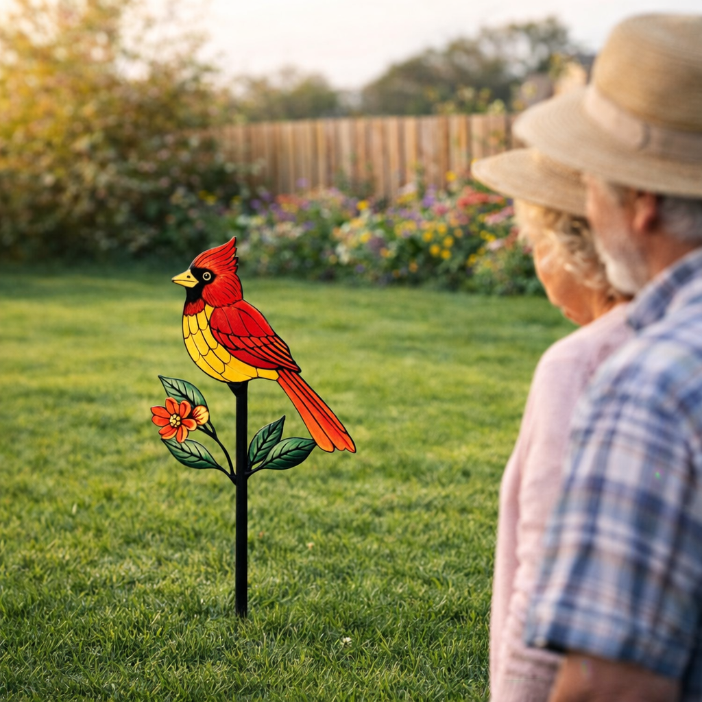 Metal Hand-painted Cardinal Garden Stake