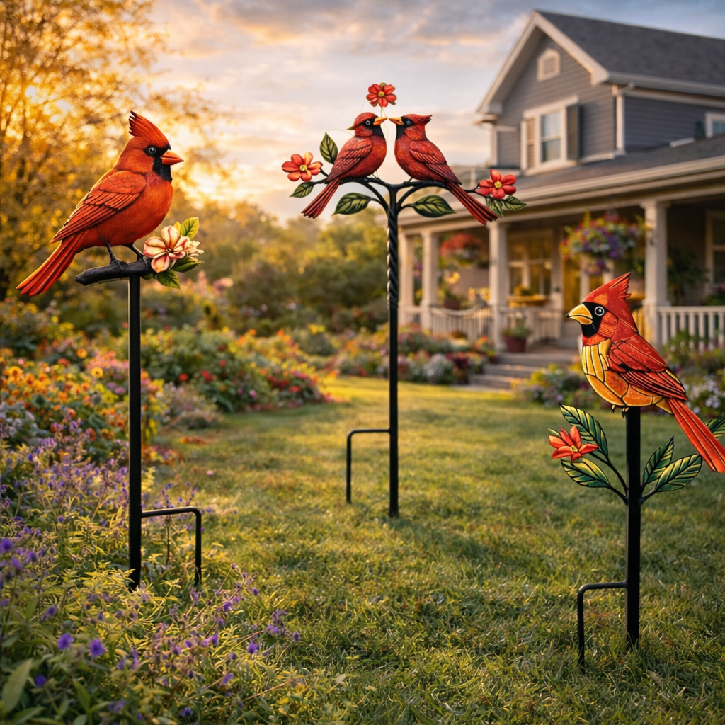 Metal Hand-painted Cardinal Garden Stake