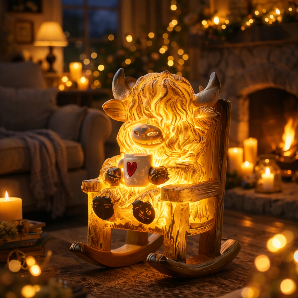 Highland Cow Resin Lamp – Waterproof Solar Glow Figurine