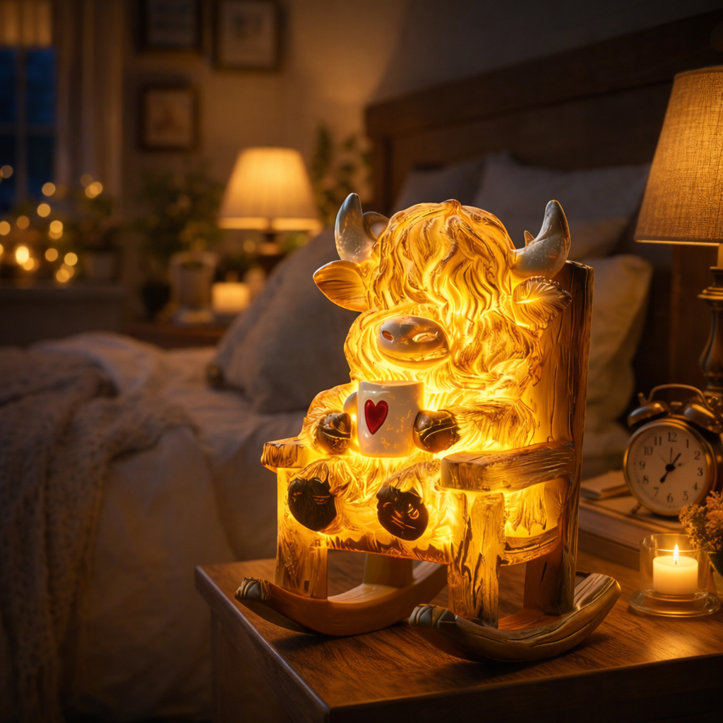 Highland Cow Resin Lamp – Waterproof Solar Glow Figurine