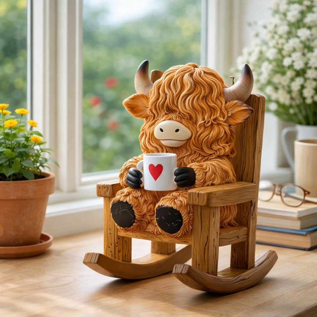 Highland Cow Resin Lamp – Waterproof Solar Glow Figurine