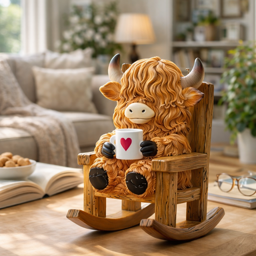 Highland Cow Resin Lamp – Waterproof Solar Glow Figurine