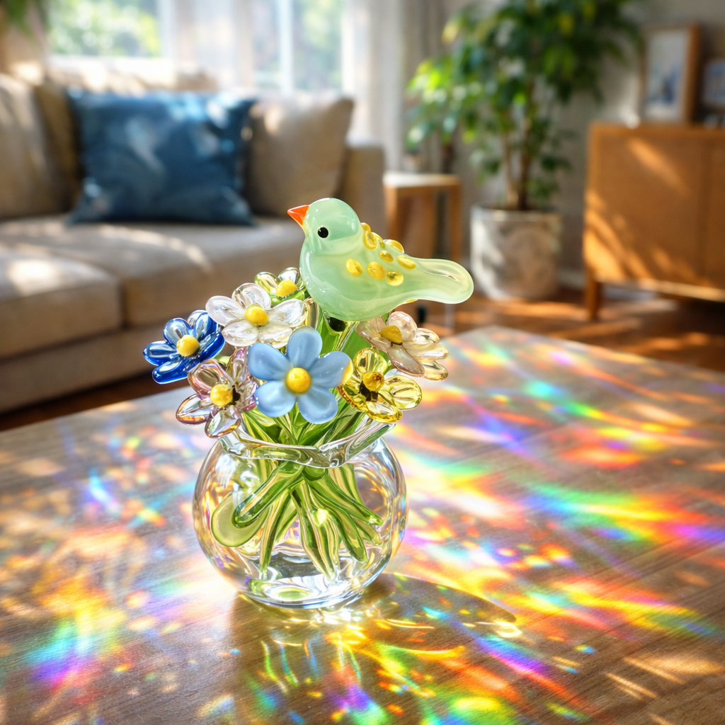 Glass Bird Flower Bouquet Aroma Diffuser