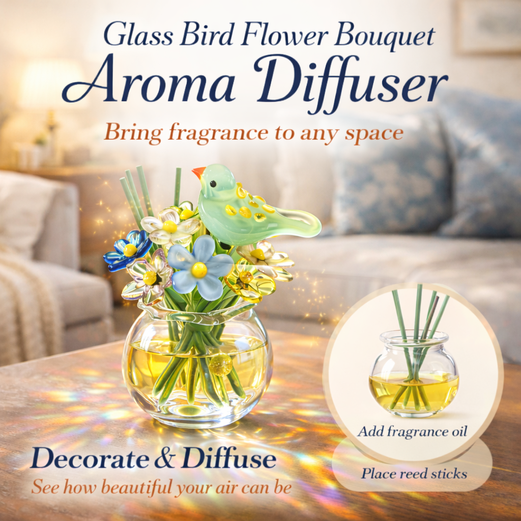 Glass Bird Flower Bouquet Aroma Diffuser