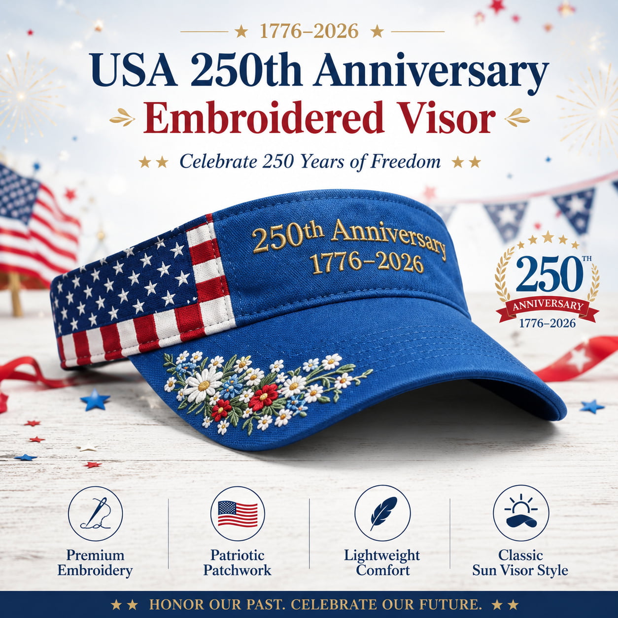 USA 250th Anniversary Embroidered Visor