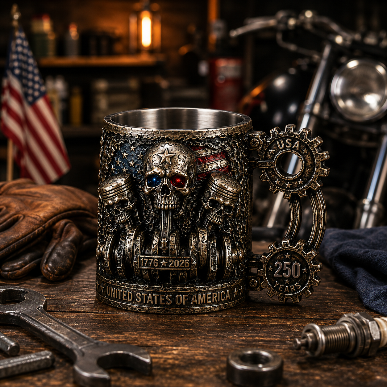 💀⚙️ Engine Skull Mug — 250th anniversary Patriotic Commemorative Edition