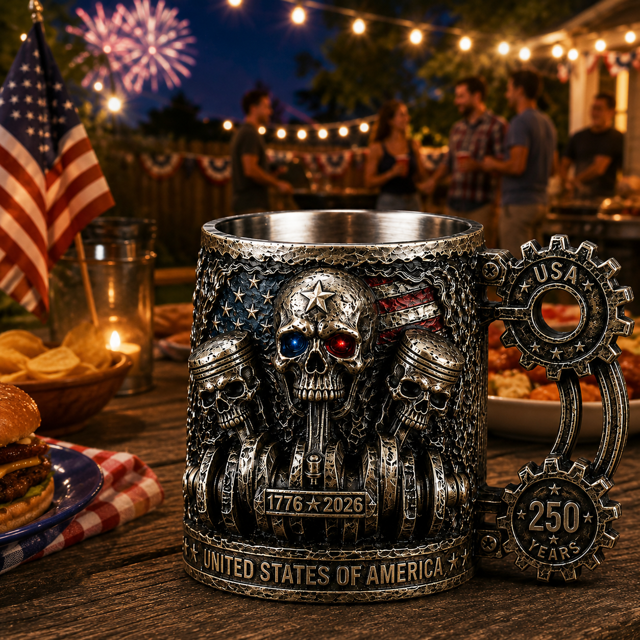 💀⚙️ Engine Skull Mug — 250th anniversary Patriotic Commemorative Edition