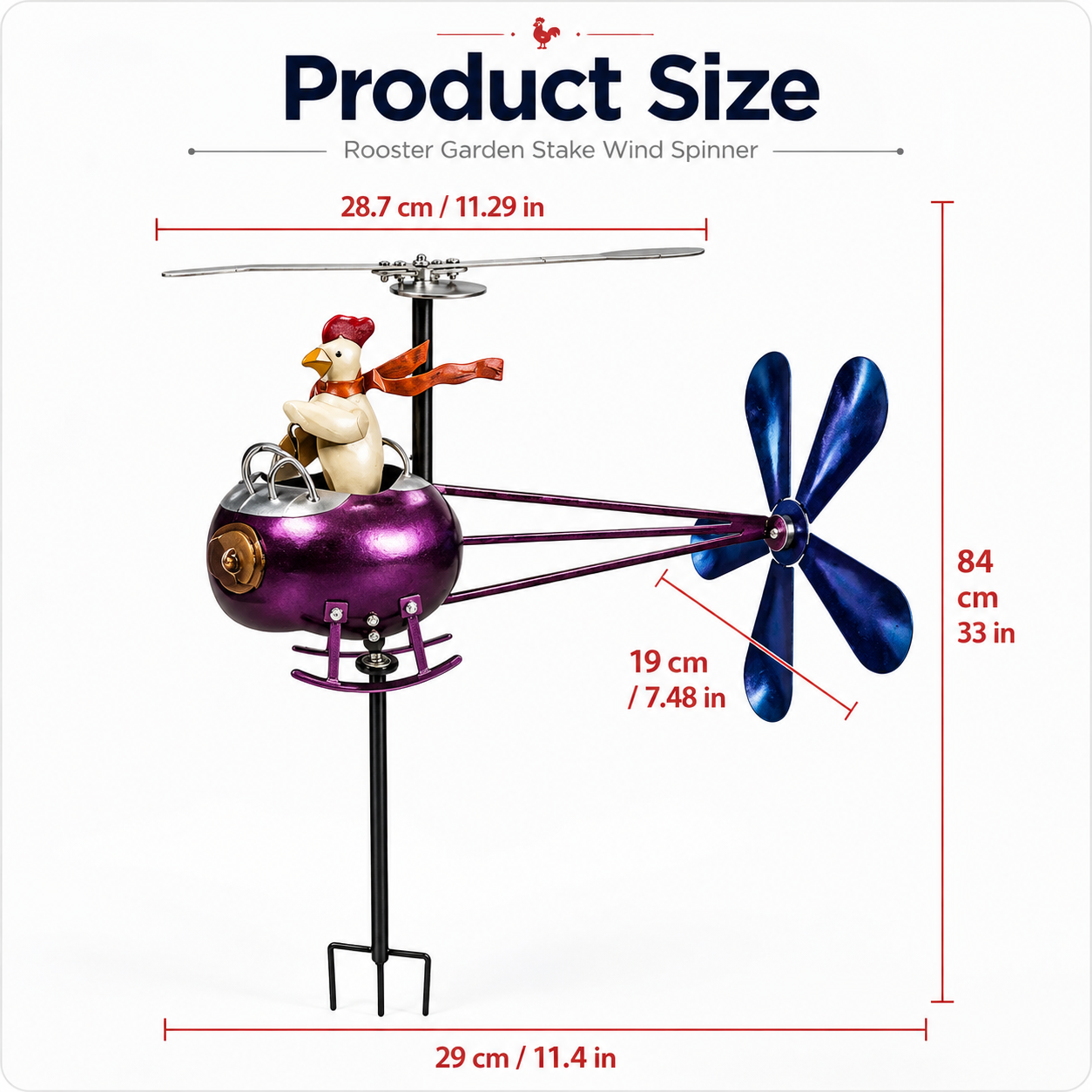 🐓 Whimsical Rooster Garden Stake Wind Spinner