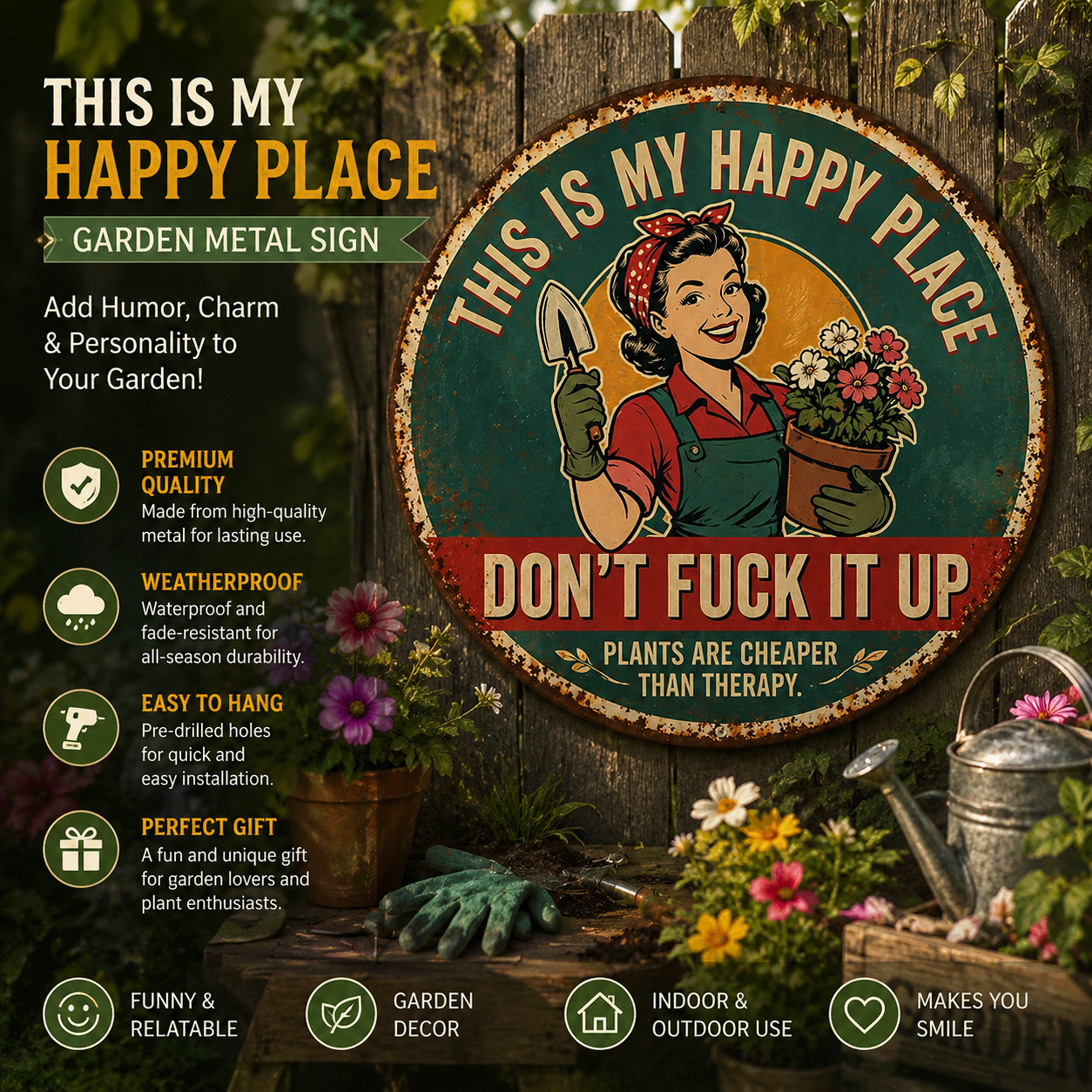 🌿"This Is My Happy Place" Garden Metal Sign