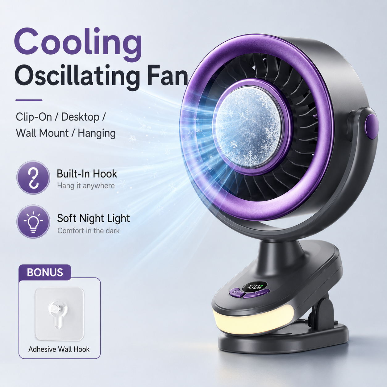 Rechargeable Clip-On Cooling Fan with Ice-Cooling Plate