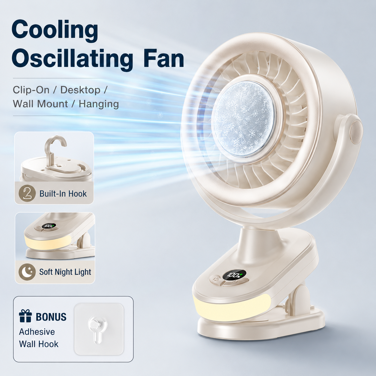 Rechargeable Clip-On Cooling Fan with Ice-Cooling Plate