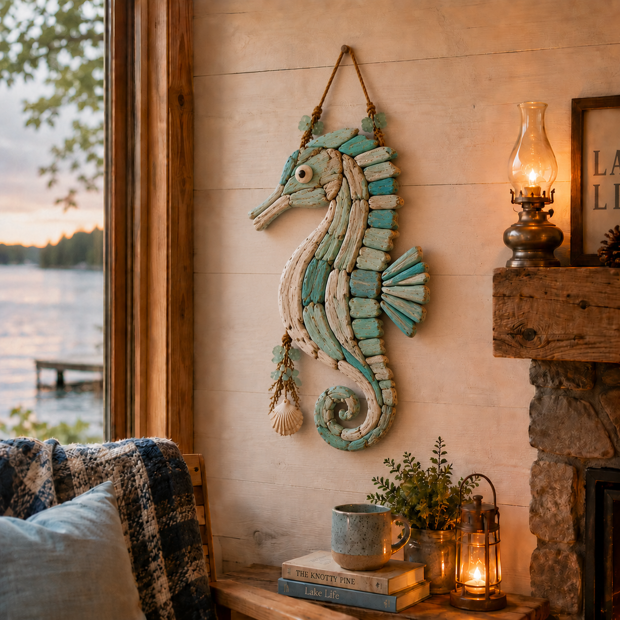 Seahorse coastal wall decor, classic style (no lighting)