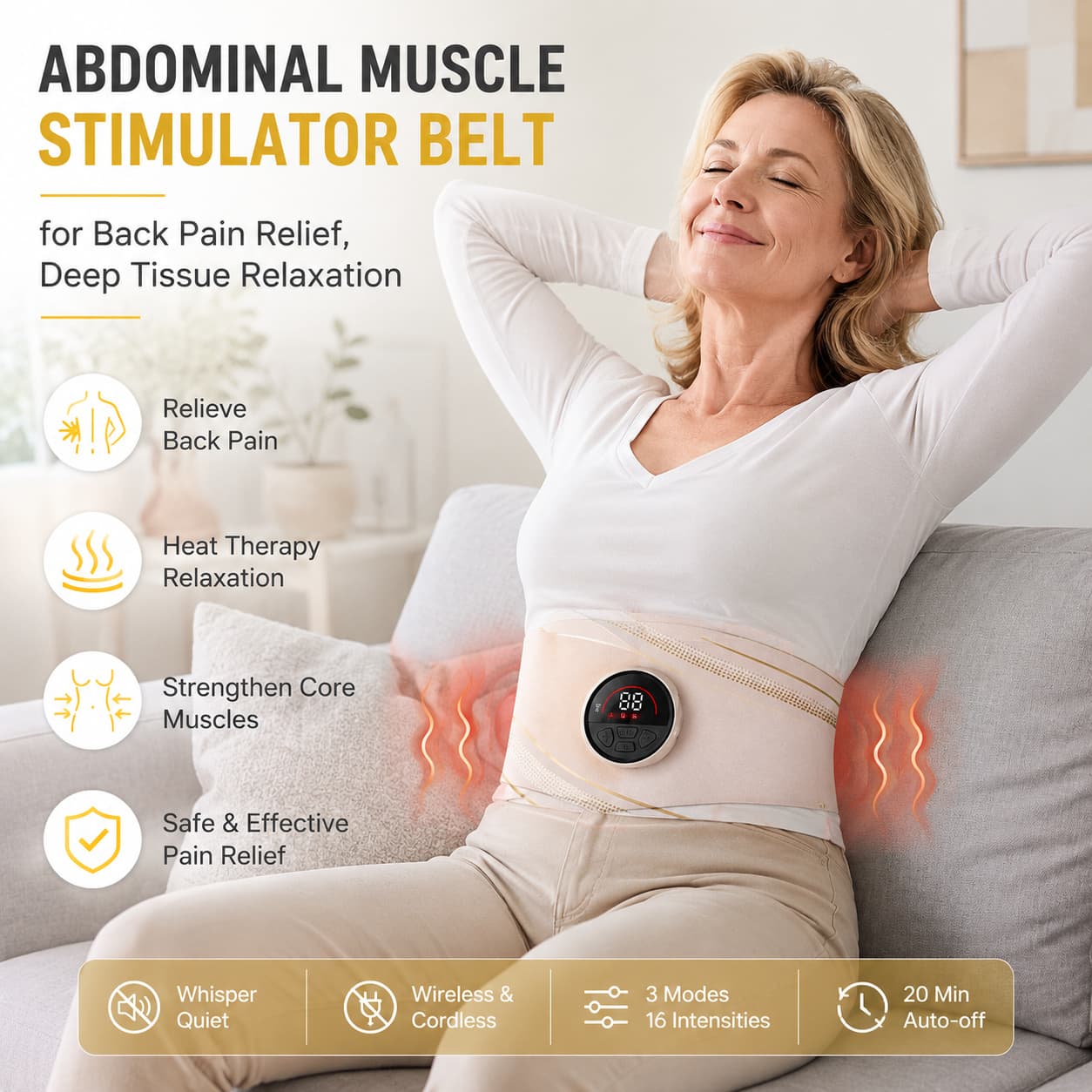 Healatia™ Abdominal Muscle Stimulator Belt for Back Pain Relief, Deep Tissue Relaxation