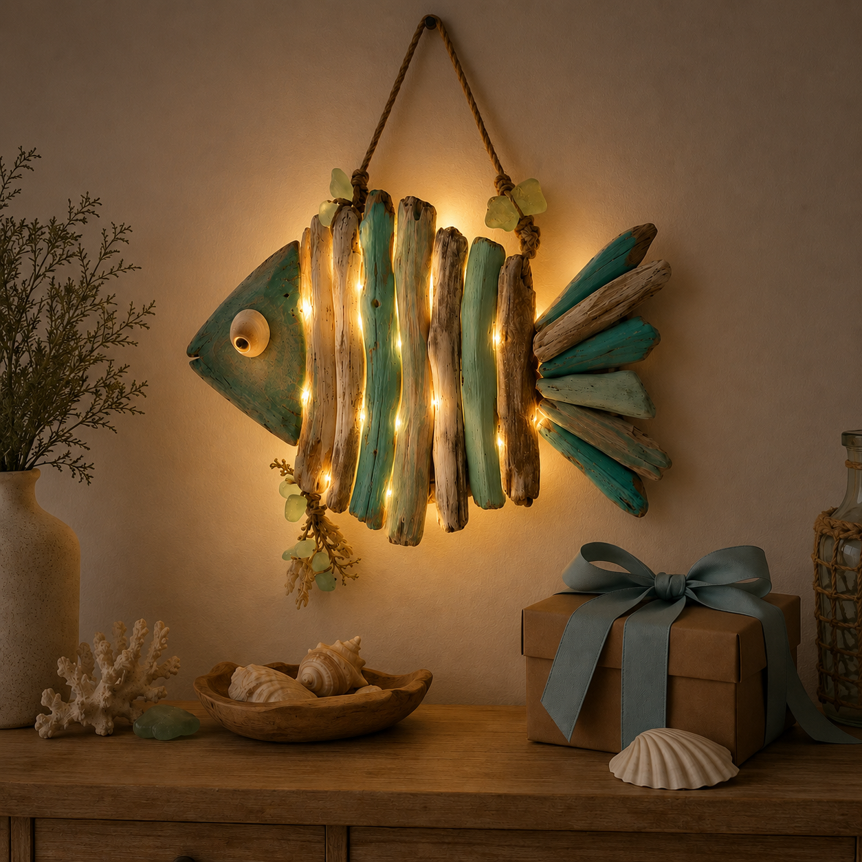 Fish coastal wall decor, lighted style (warm lights)