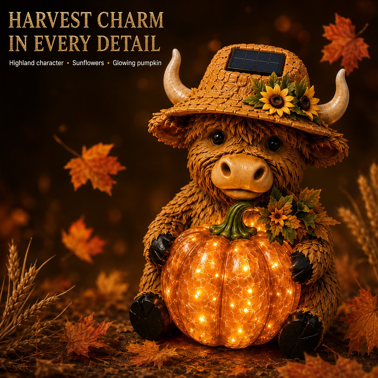 🐮Solar Highland Cow Pumpkin Light