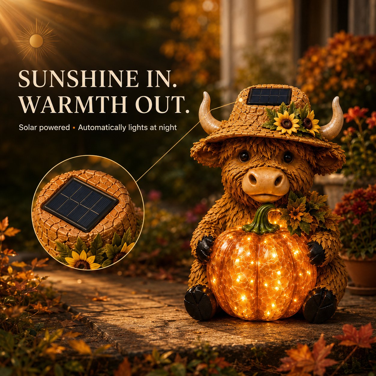 🐮Solar Highland Cow Pumpkin Light