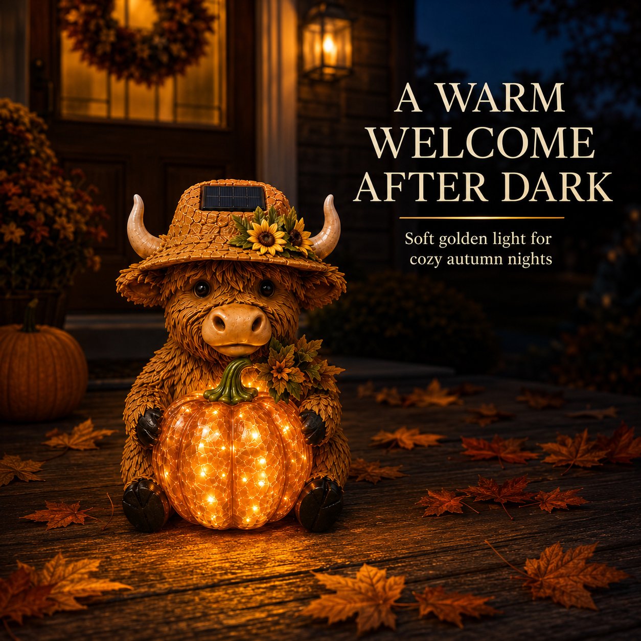 🐮Solar Highland Cow Pumpkin Light