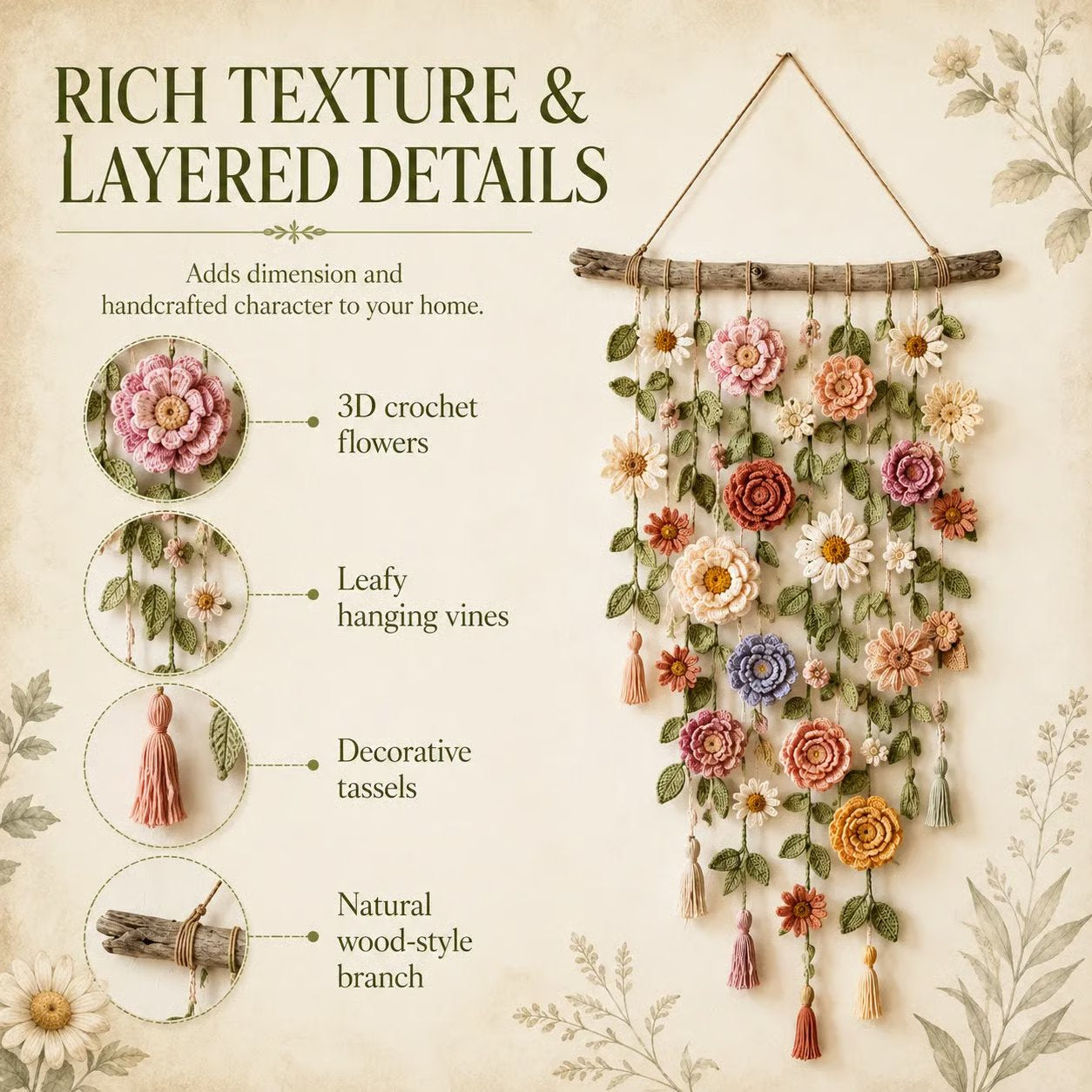 💮Crochet Flower Wall Hanging Decor🖼️