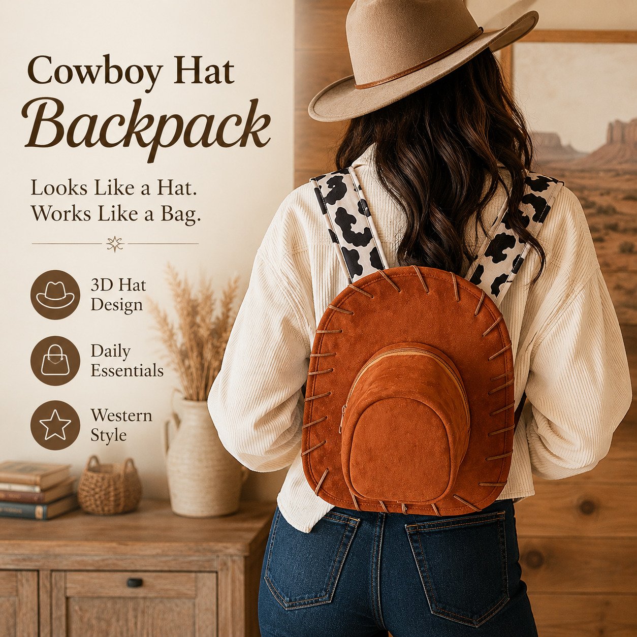 🎁 Last Day 50% OFF – 🤠Cowboy Hat-Shaped Backpack