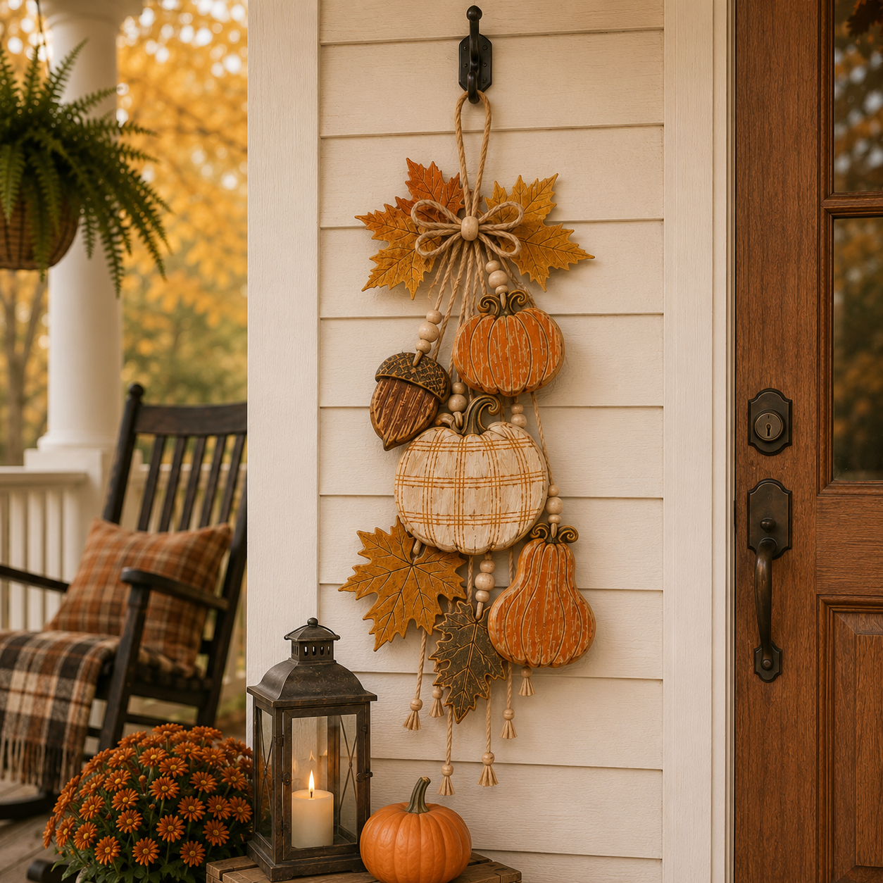 🔥HOT SALE🔥Rustic Wooden Pumpkin Door Hanging with Warm LED Lights