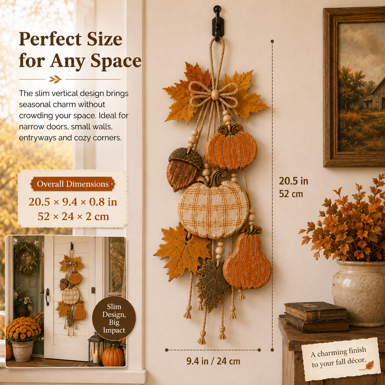 🔥HOT SALE🔥Rustic Wooden Pumpkin Door Hanging with Warm LED Lights