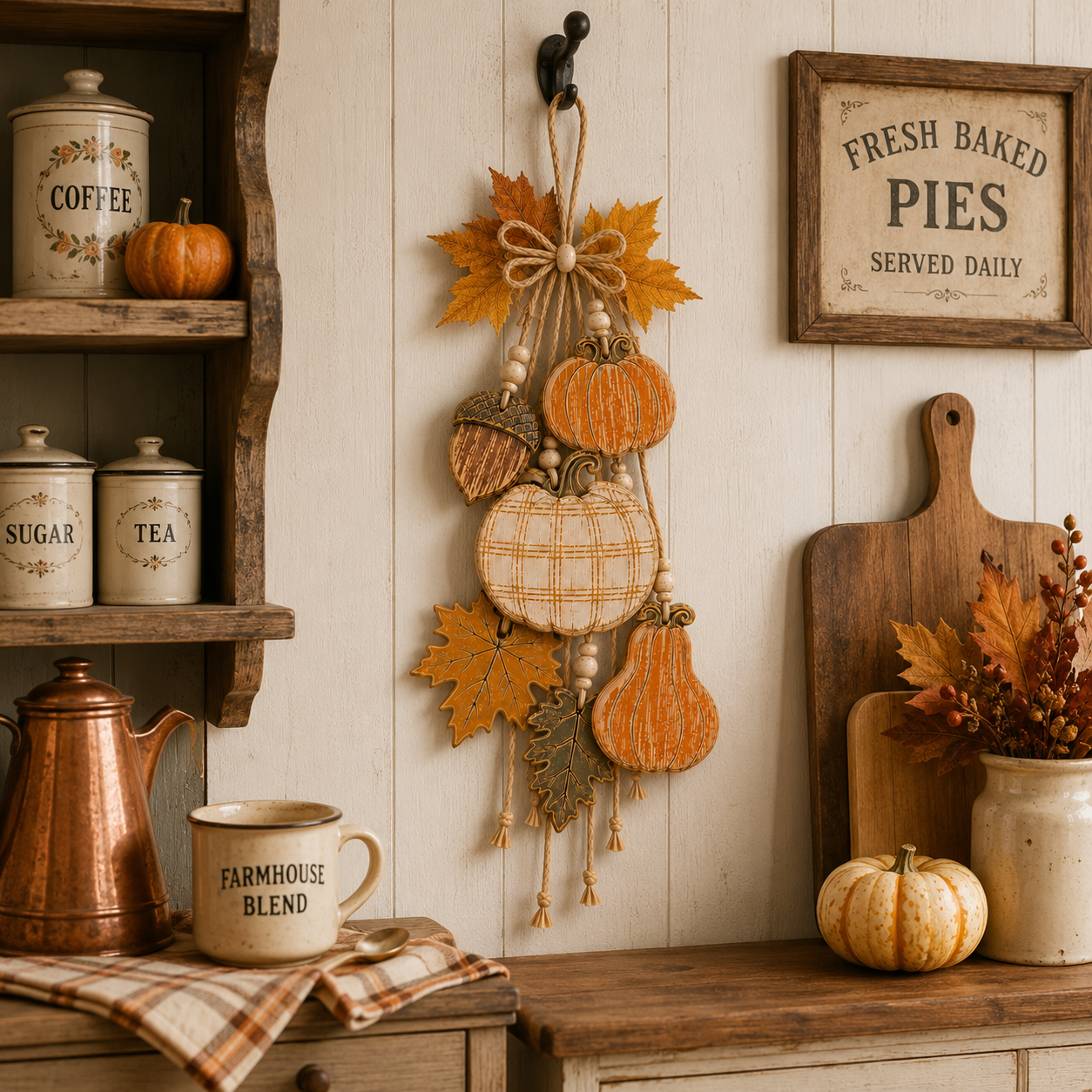 🔥HOT SALE🔥Rustic Wooden Pumpkin Door Hanging with Warm LED Lights