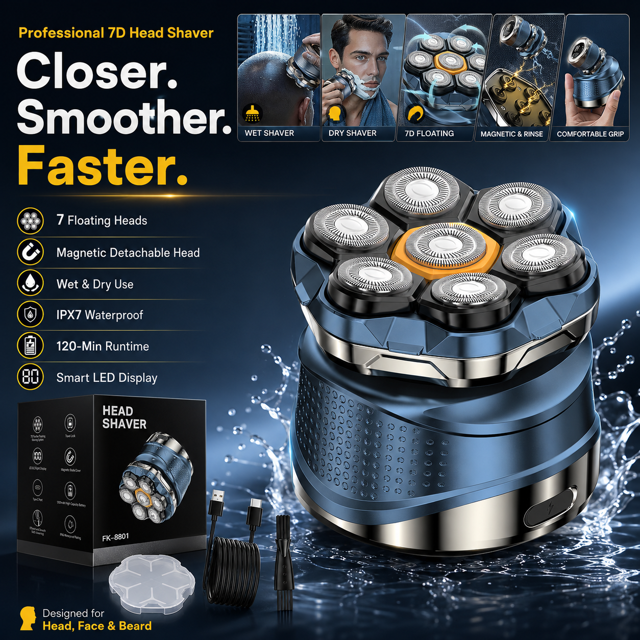 🪒7D Floating Heads Electric Head Shaver
