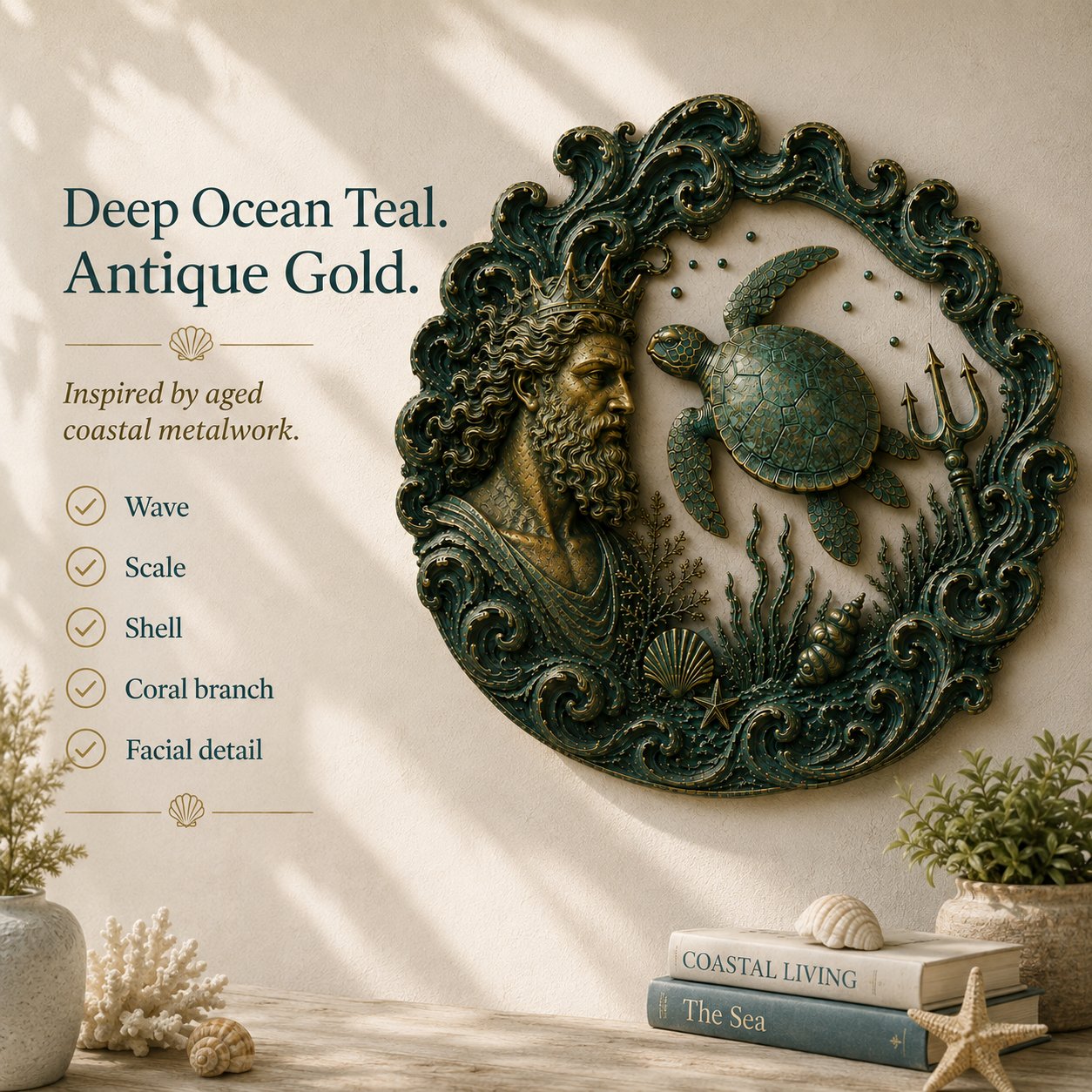 ⏳49% OFF – 🔱 Poseidon Sea Guardian Sculptural Metal Wall Art Collection