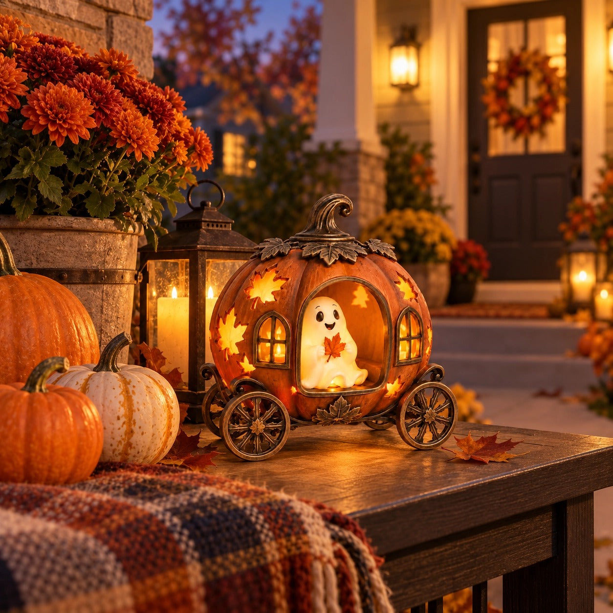 🎃 Halloween Pumpkin Ghost Carriage Decoration