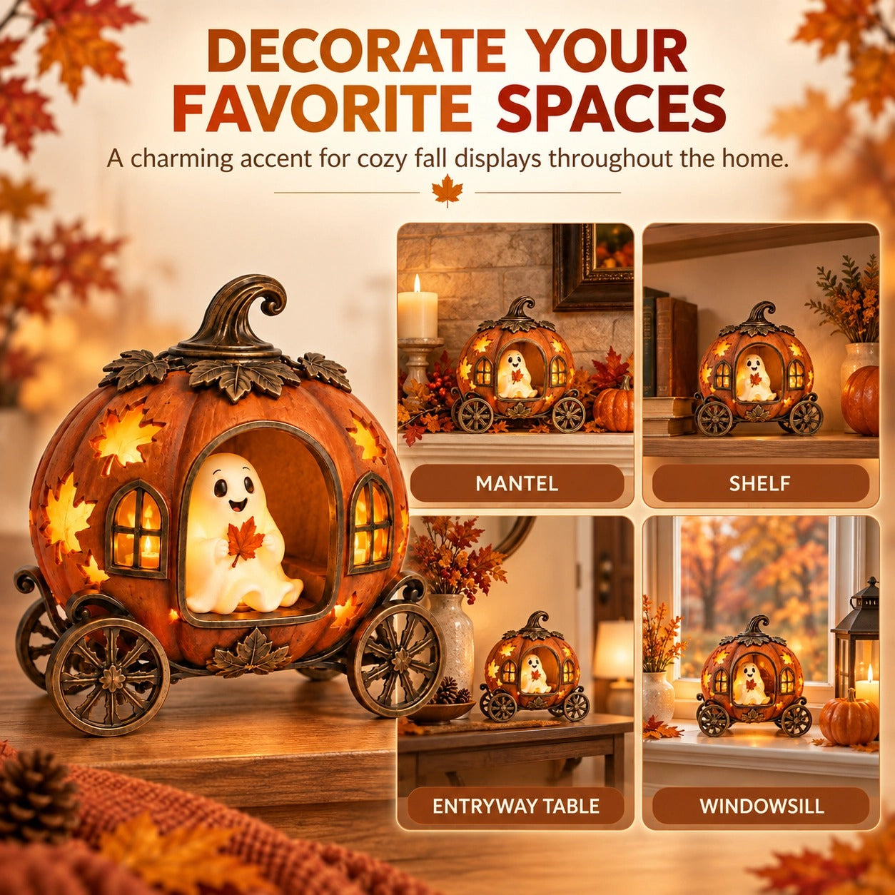 🎃 Halloween Pumpkin Ghost Carriage Decoration