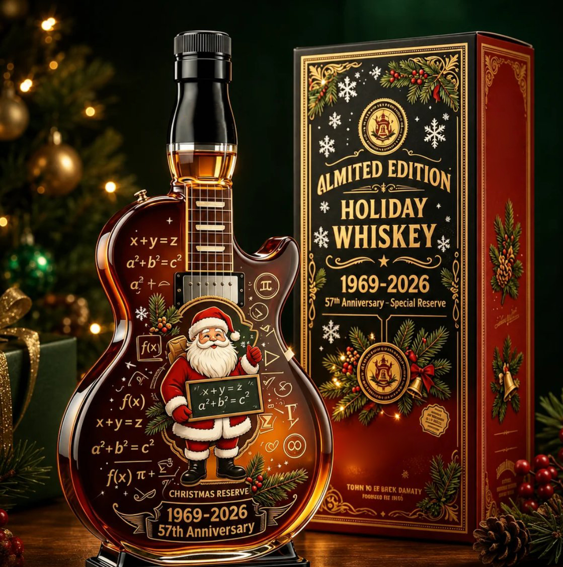 🎄🎁57th Anniversary Christmas Guitar Whiskey Decanter - Limited Edition Rock & Roll Collectible Gift