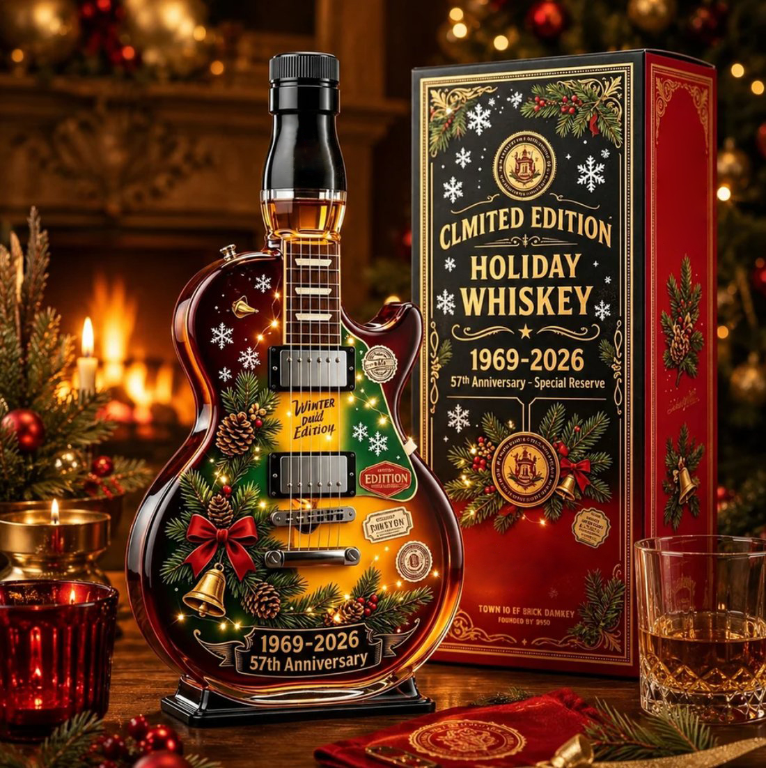 🎄🎁57th Anniversary Christmas Guitar Whiskey Decanter - Limited Edition Rock & Roll Collectible Gift