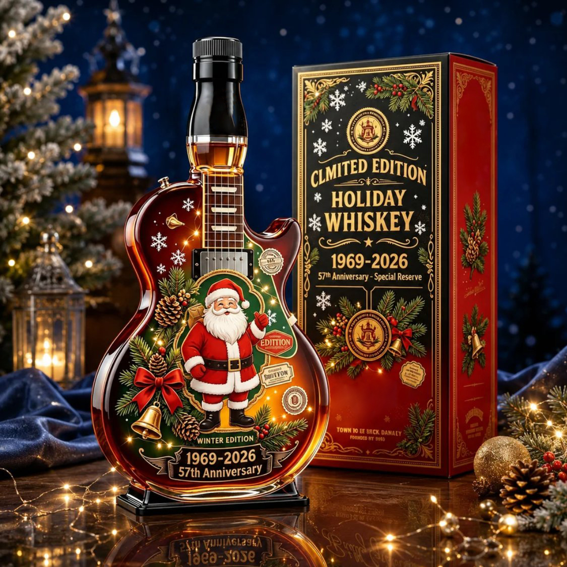 🎄🎁57th Anniversary Christmas Guitar Whiskey Decanter - Limited Edition Rock & Roll Collectible Gift