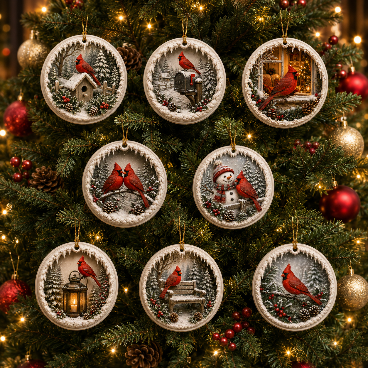 Cardinal Christmas Story Ornaments  (Pack of 8)