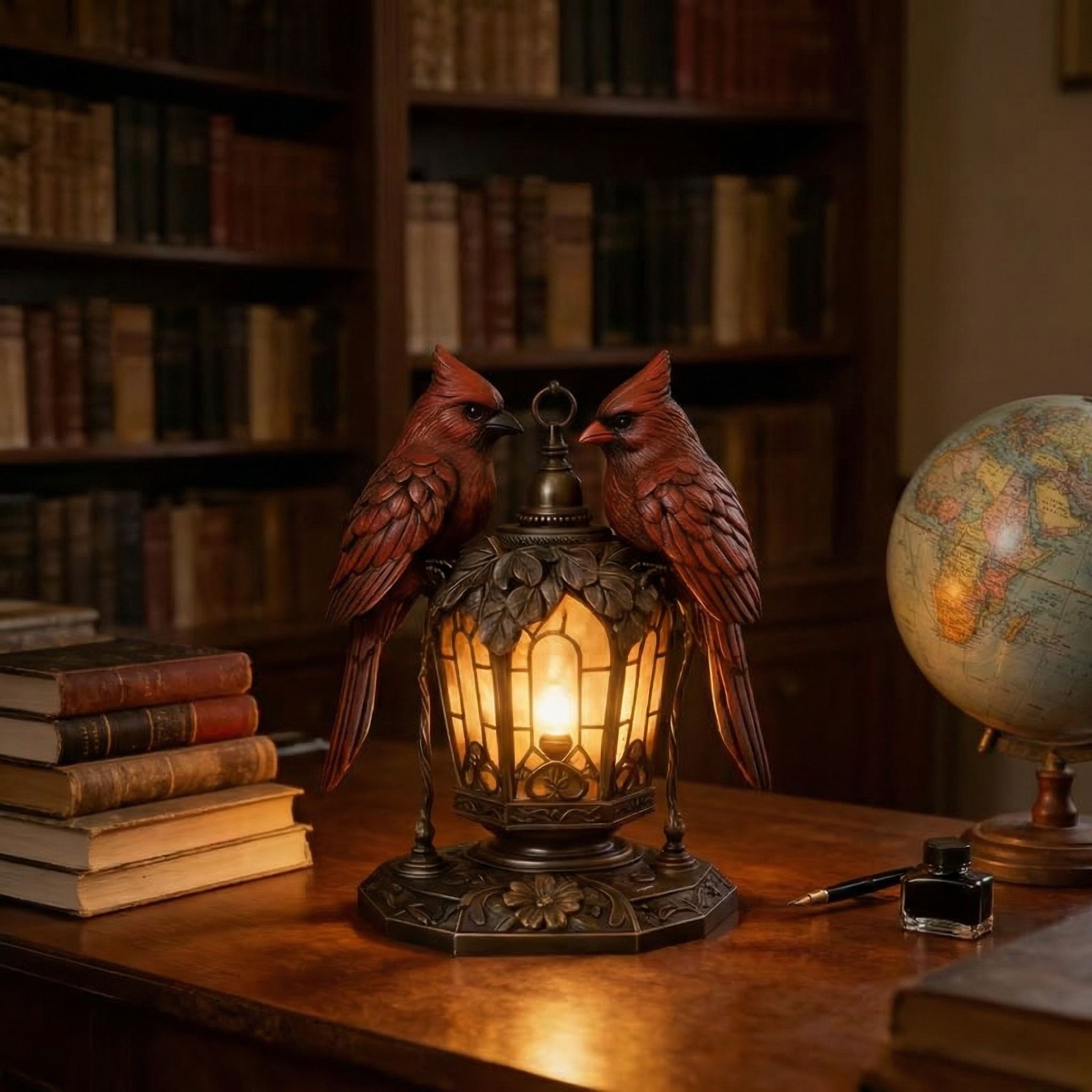 Cardinal Bird Lantern Table Lamp