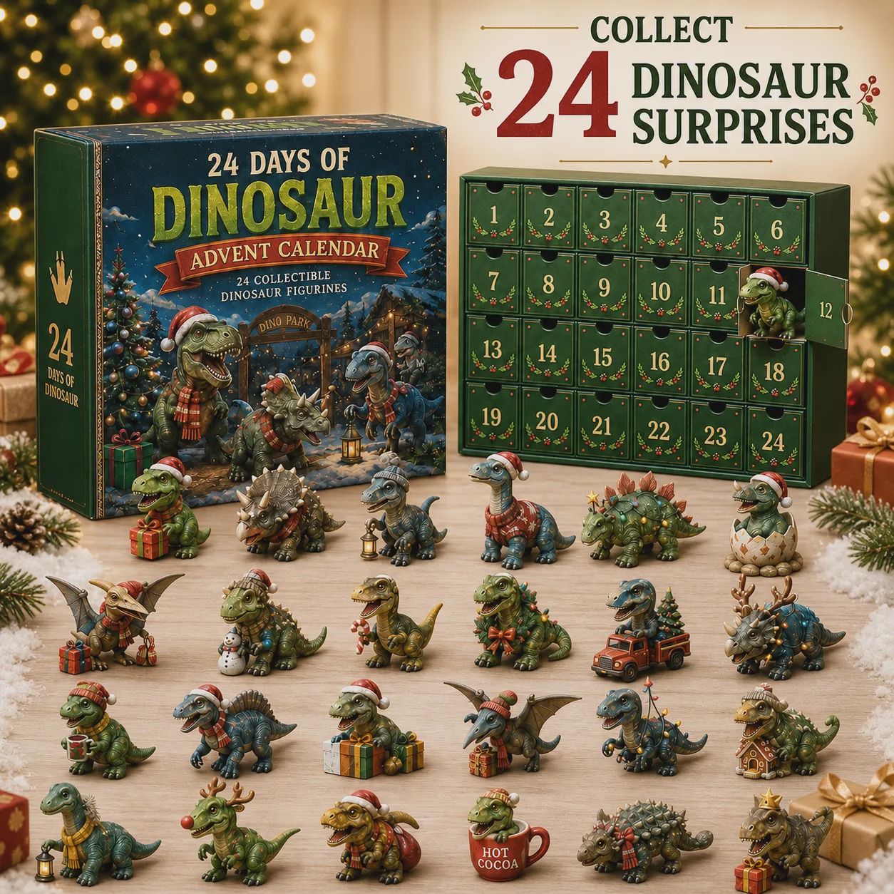 24 Days of Dinosaur Christmas Advent Calendar – 24 Collectible Dino Figurines & Holiday Surprises