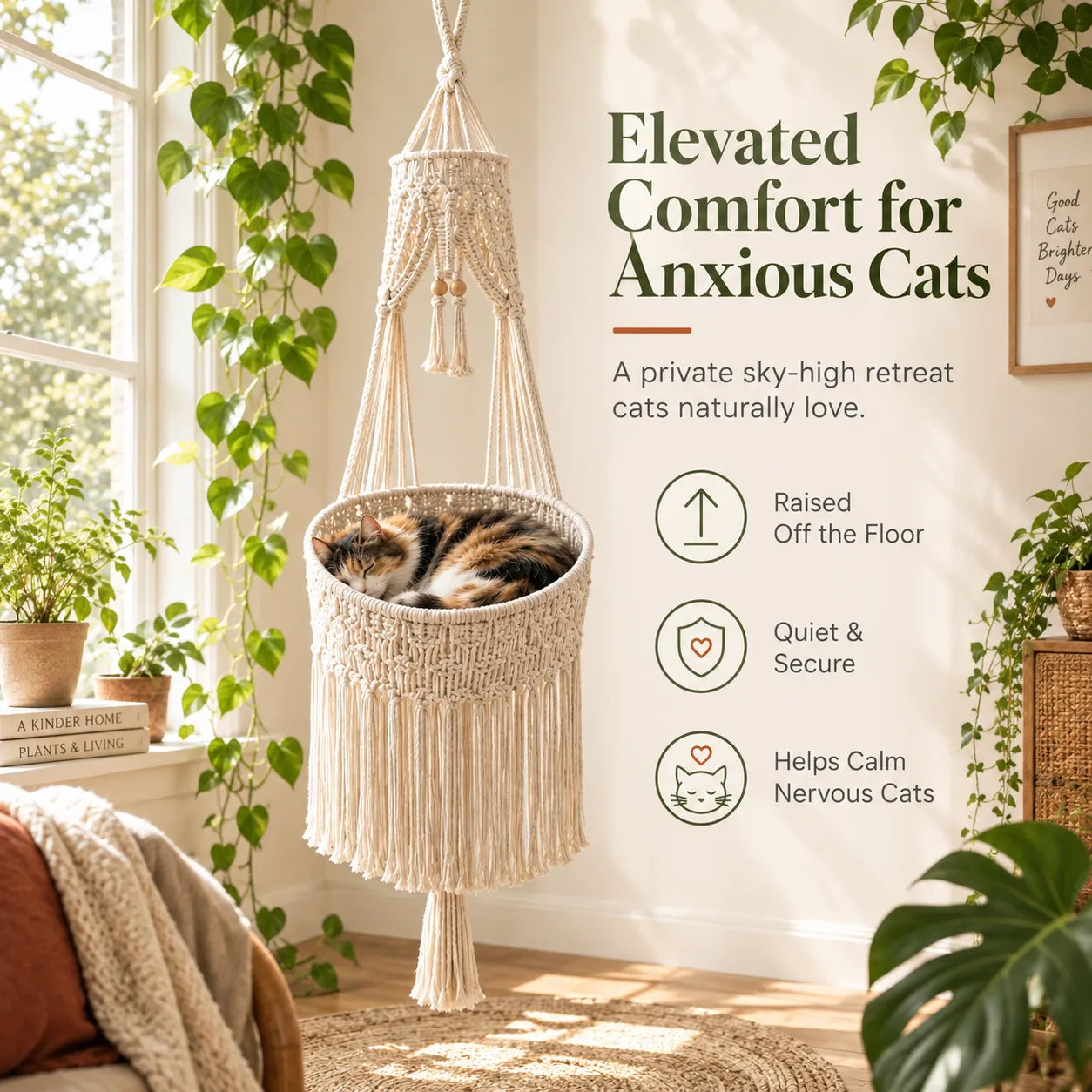 Boho Macrame Cat Hammock 🐱 Cozy Hanging Bed for Cats