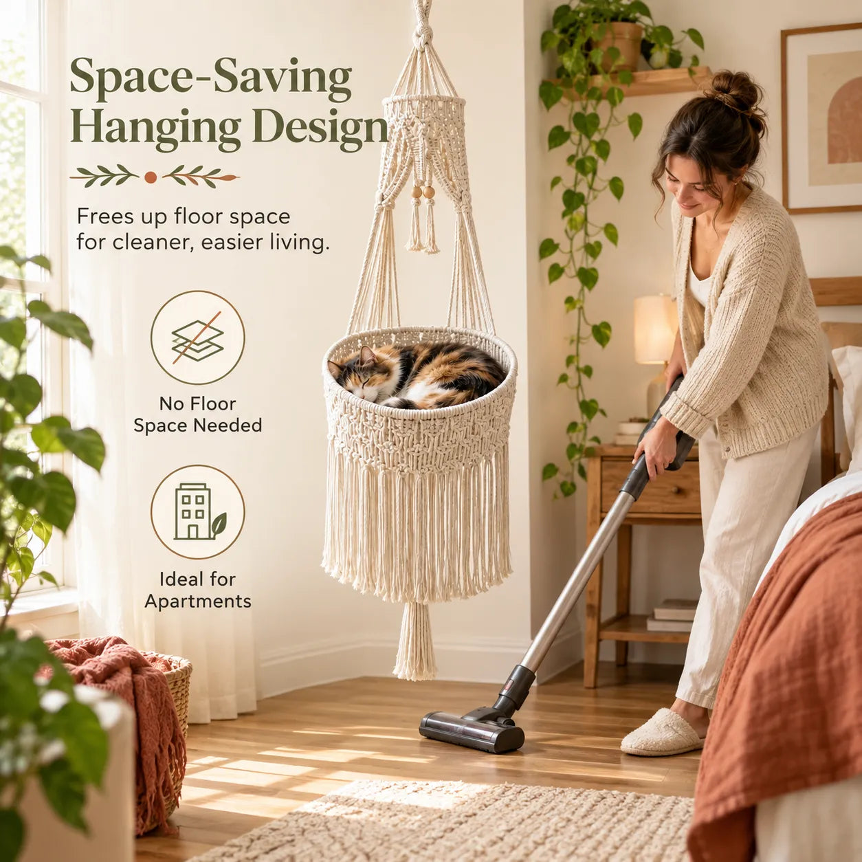 Boho Macrame Cat Hammock 🐱 Cozy Hanging Bed for Cats