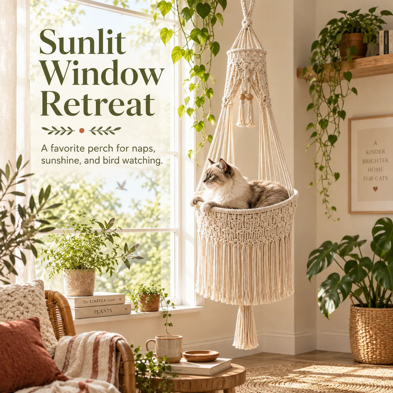 Boho Macrame Cat Hammock 🐱 Cozy Hanging Bed for Cats