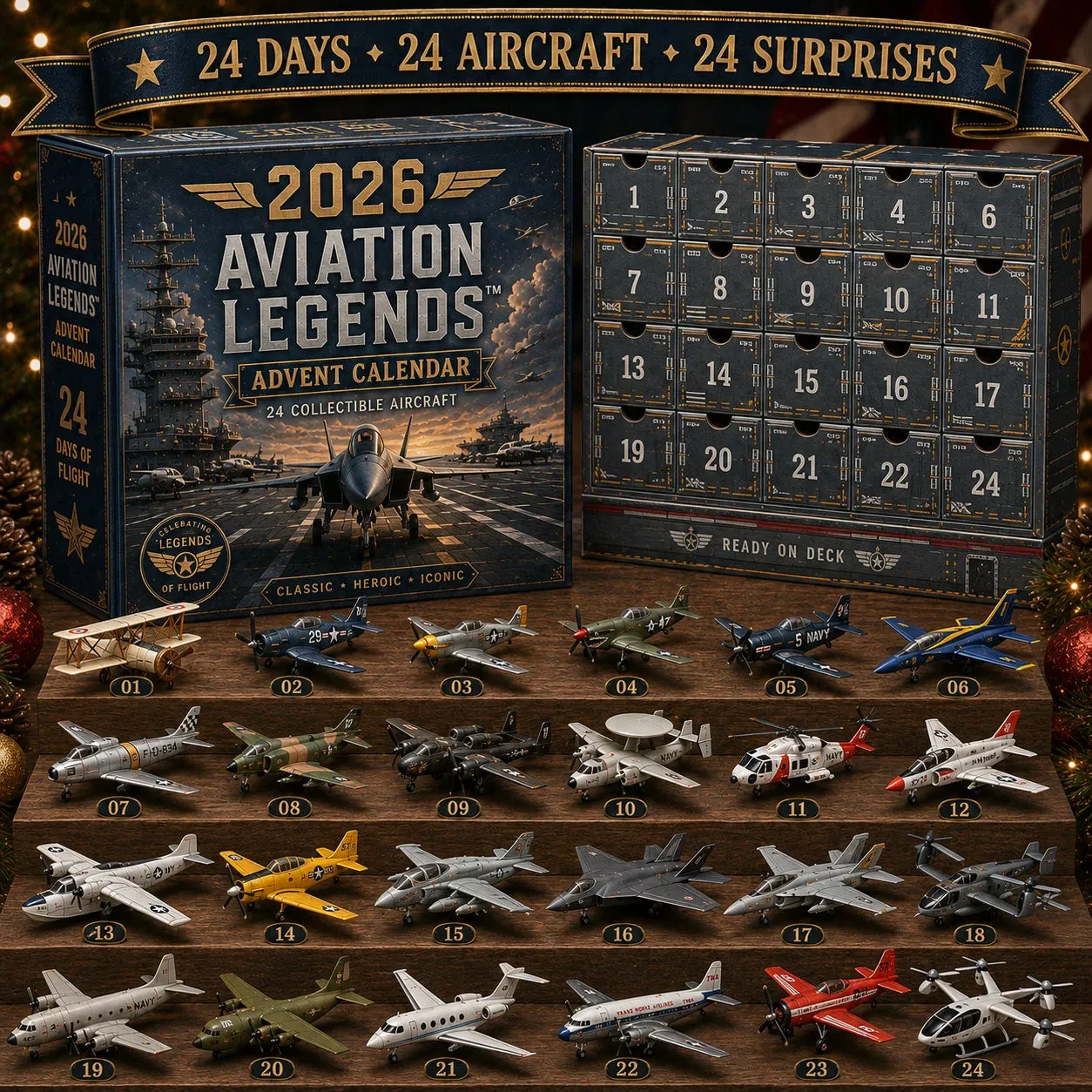 🎄💥2026 Aviation Legends 24-Day 2D Aircraft Advent Calendar – 24 Collectible Airplane Surprises for Aviation Fans
