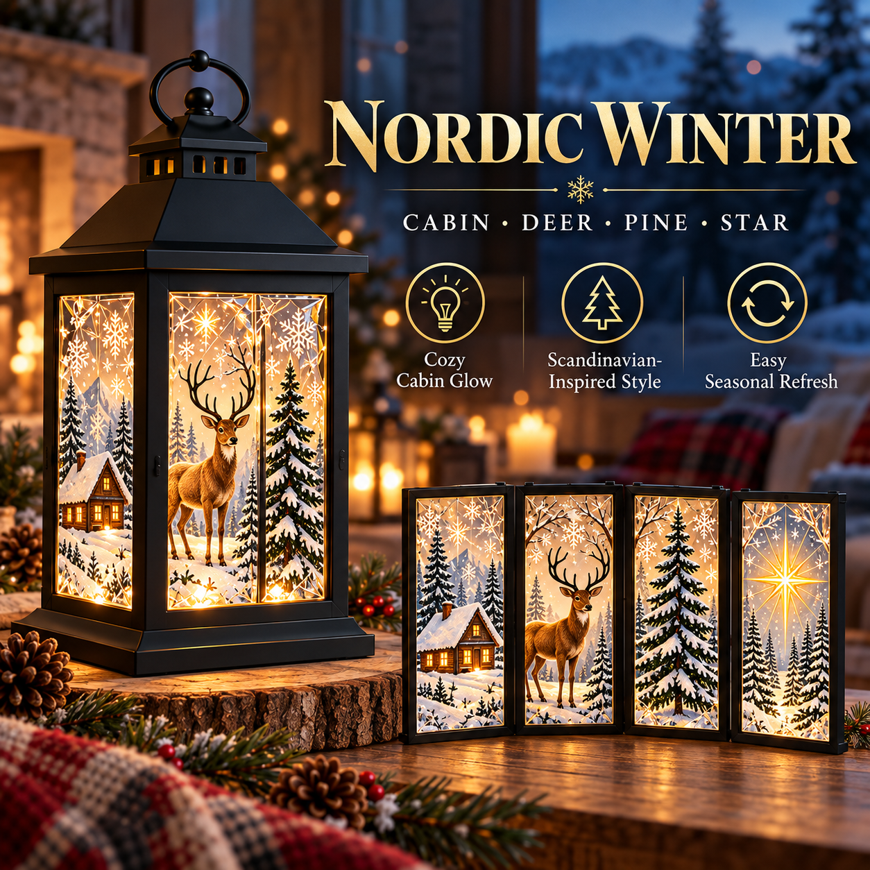 Interchangeable Crystal Lantern – Light-Up Holiday Décor
