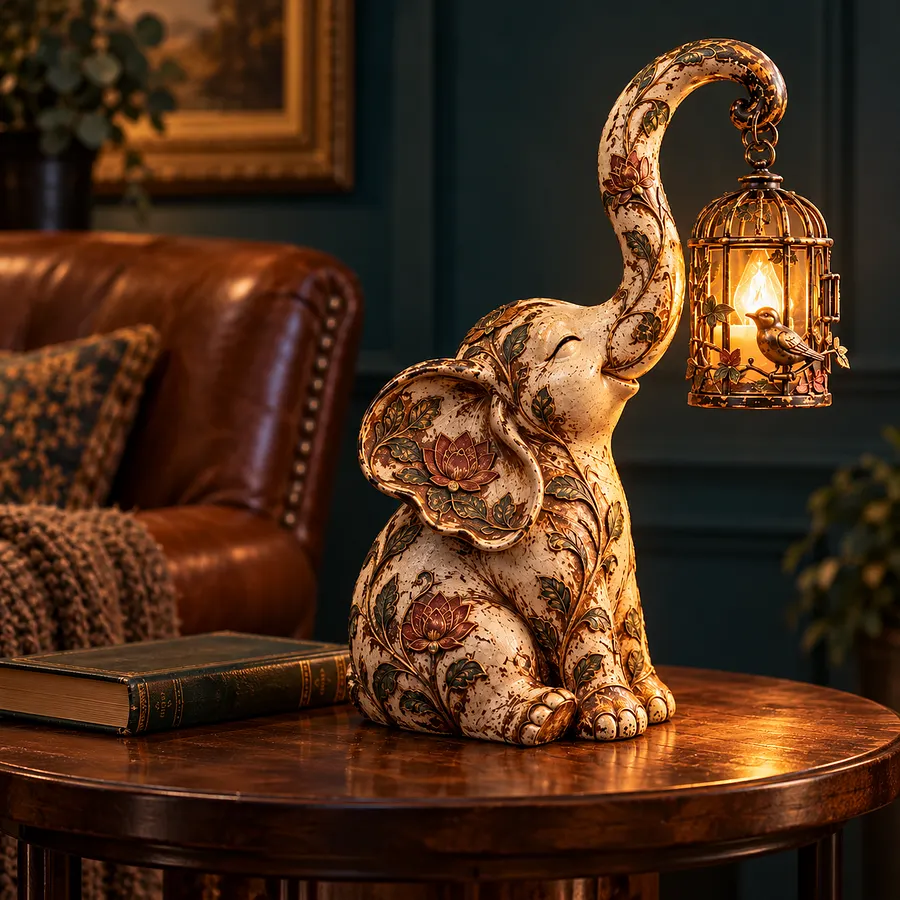 Elephant Lantern Accent Statue
