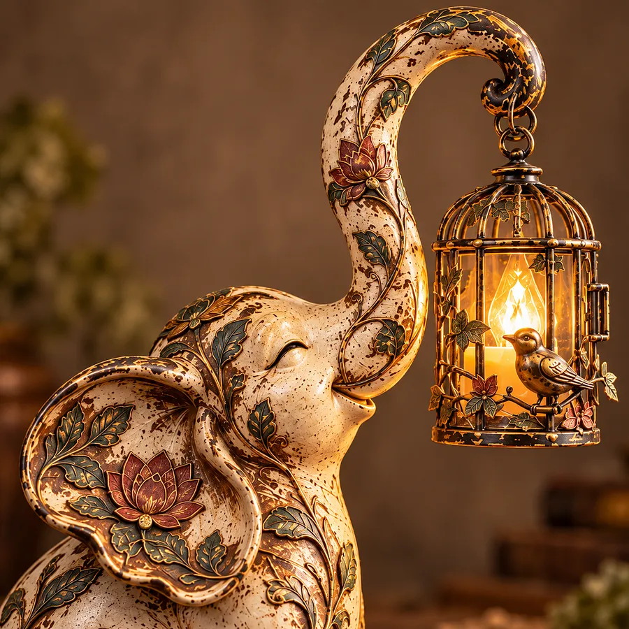Elephant Lantern Accent Statue