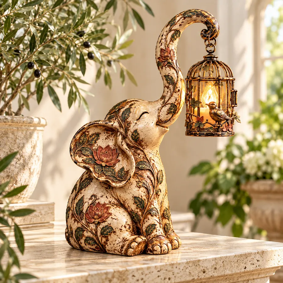 Elephant Lantern Accent Statue
