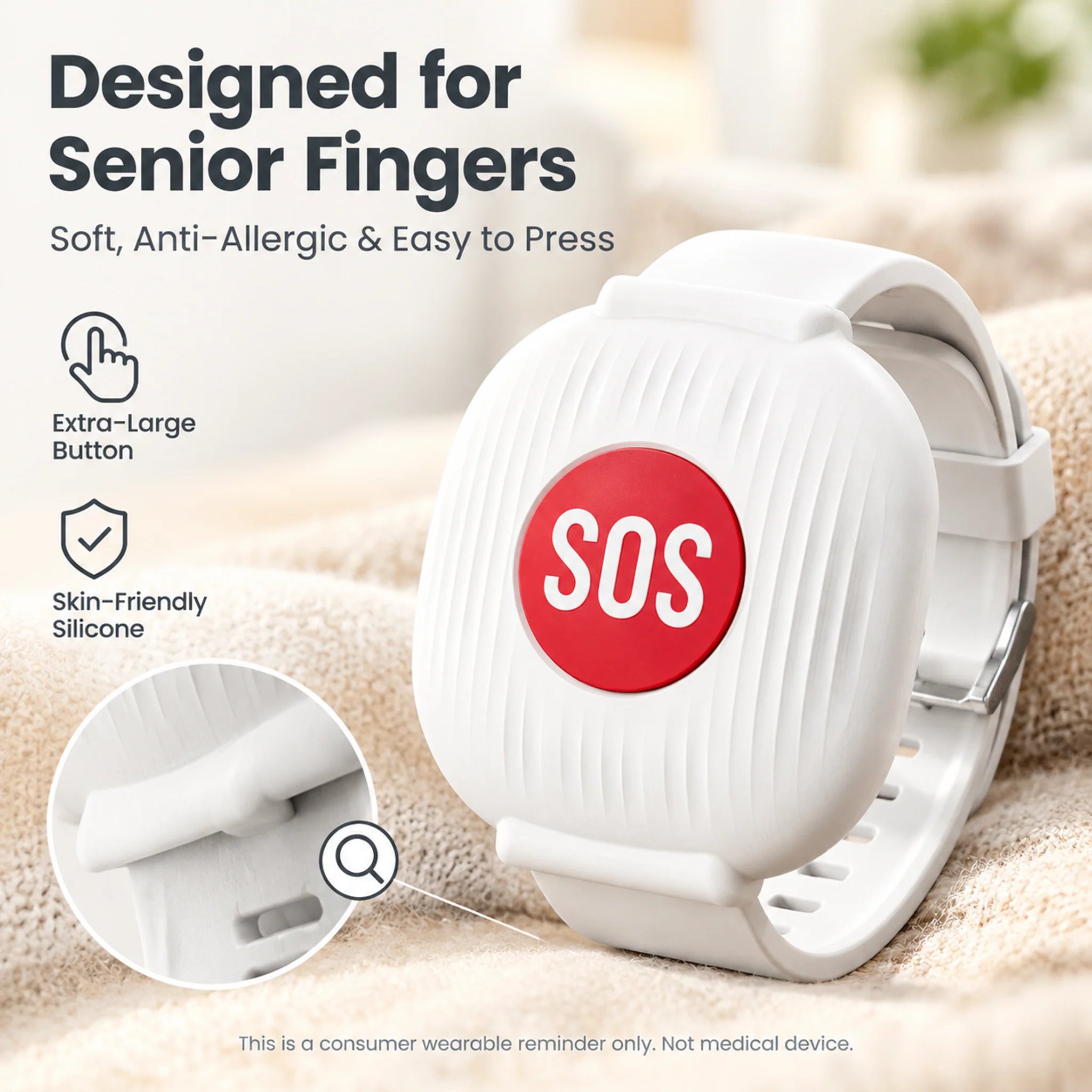 SOS Emergency Alert Wristband | One-Touch Senior Fall Alarm Bracelet | No Monthly Fee