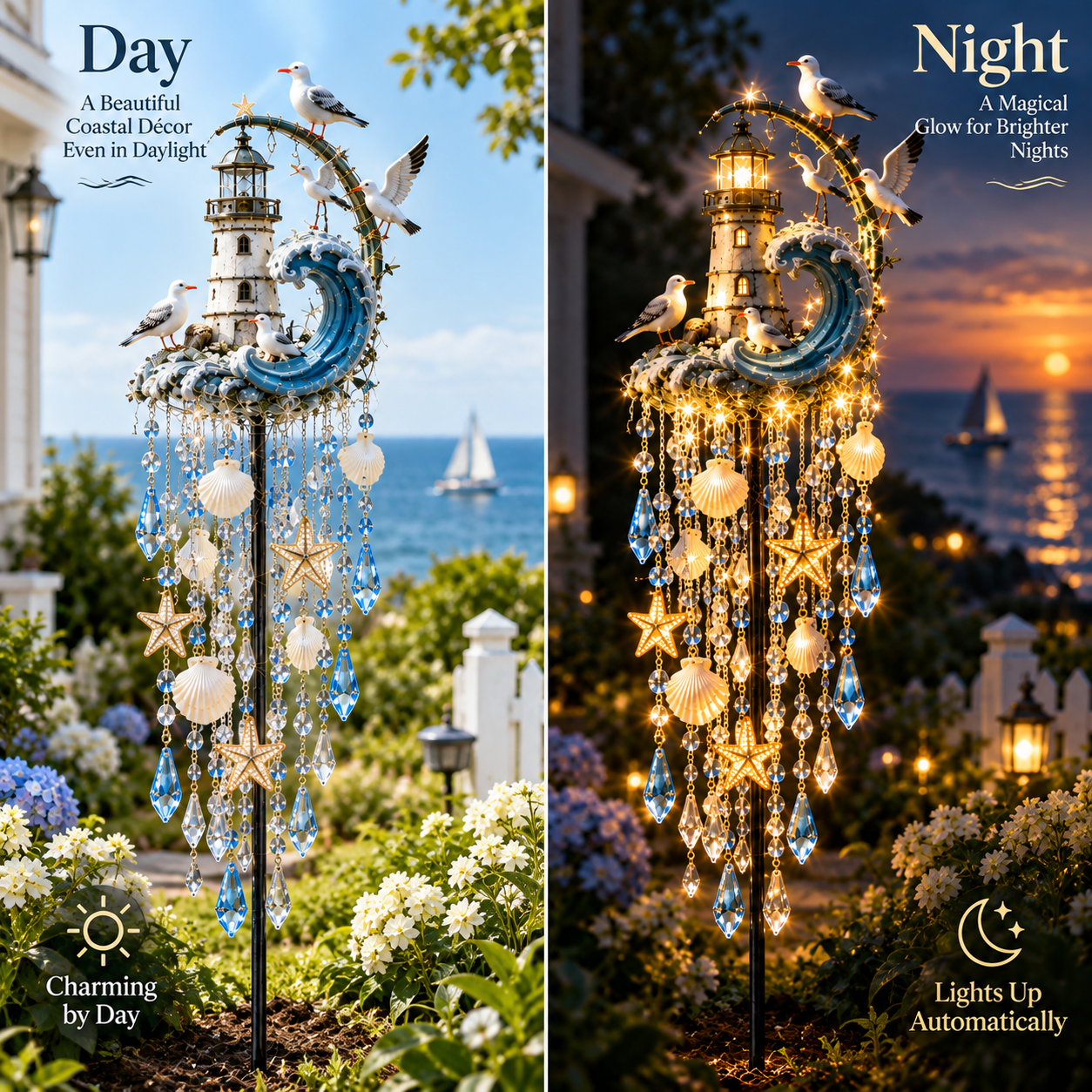 🔥Last Day 49% OFF🔥🌊 Lighthouse Tide Glow – Solar Lighthouse Garden Stake Light with Crystal Tassels