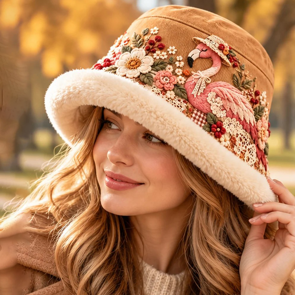 🌸 Women’s Cozy Plush-Lined Winter Bucket Hat – Floral & Animal Designs